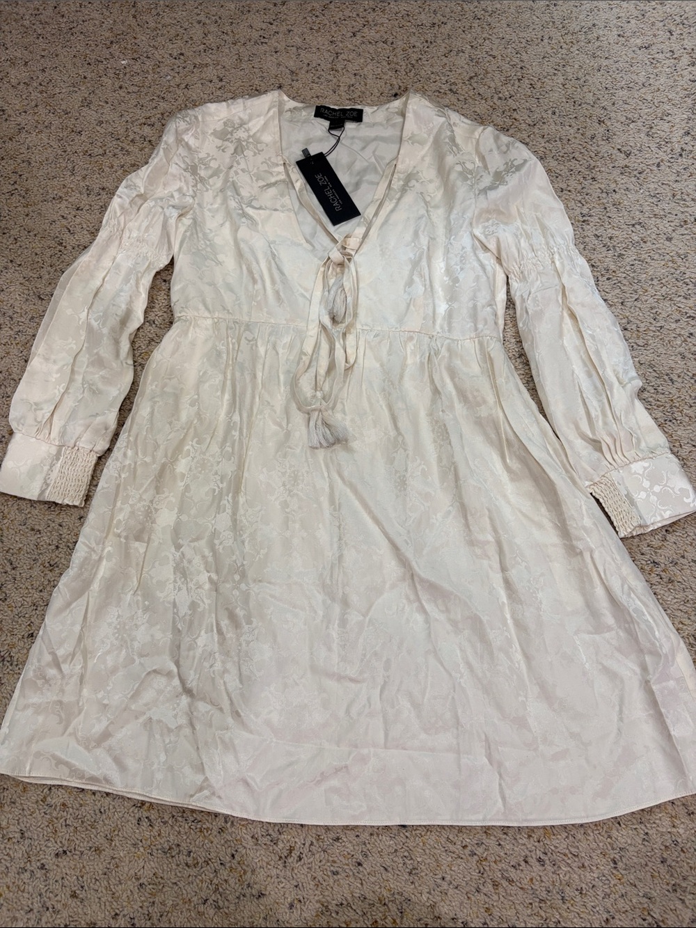 Rachel Zoe Ivory V-Neck Tie-Front Long Sleeve Dress